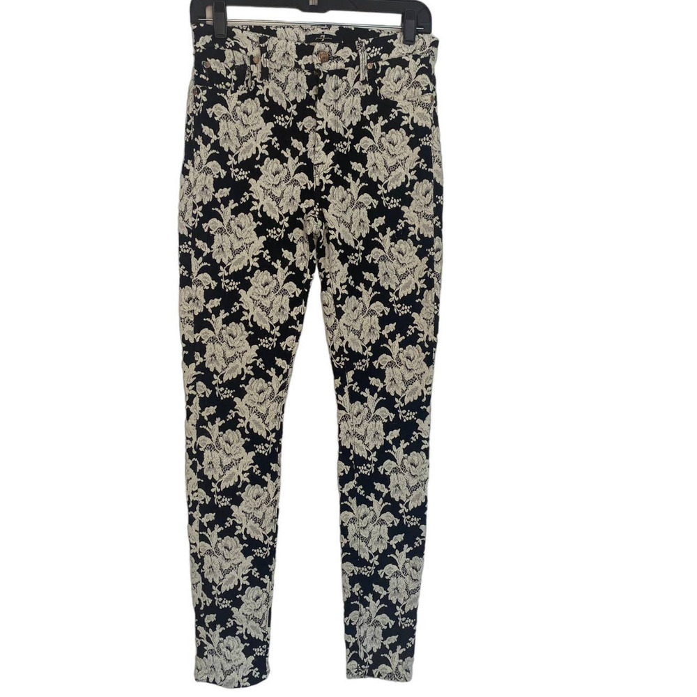 7 for all Mankind Black & White Floral Stretch Jean Leggings